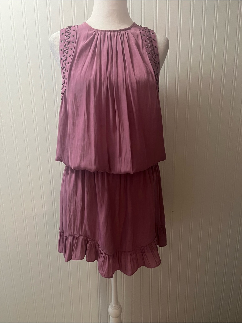 Ramy Brook Mauve Pink Sleeveless Blouson Ruffle-Hem Mini Dress